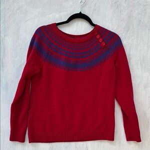 Talbots Women's Medium Sweater red blue lambswool blend crew neck